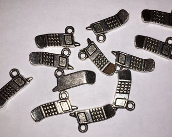 Antiqued Silver Toned Cell Phone charms (12) 20x6mm