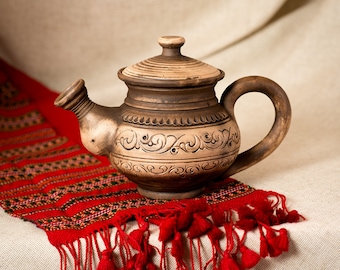 Pottery ceramic teapot 0,5 liter, handmade clay dinnerware