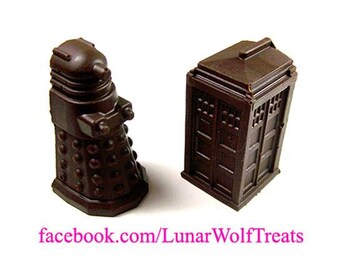 Solid Chocolate T.A.R.D.I.S. and Dalek sets!