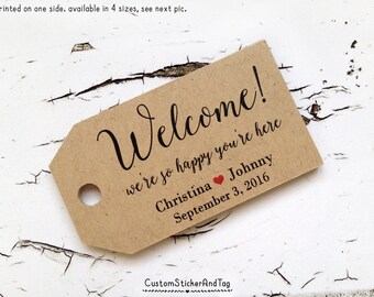 Welcome tags, destintation wedding tags, wedding favor tags, welcome bag tag, rustic wedding, personalized wedding tag (T-119)