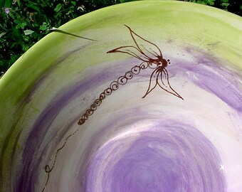 Choose your colors large pottery dragonfly serving bowl salad bowl popcorn bowl pottery tableware custom bowl made to order rustic home