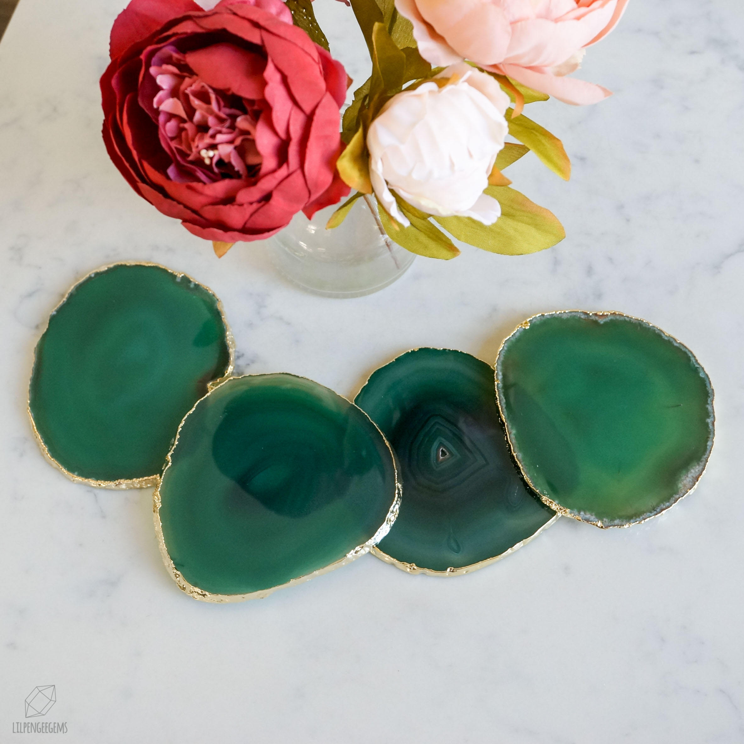 GREEN agate coasters. emerald geode coasters. gem coasters.