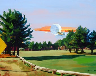 Maine Landscape Golf Course Collage Painting
