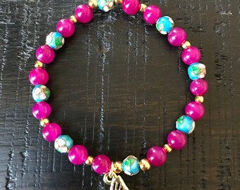 Quartzite stone cloissone butterfly bracelet