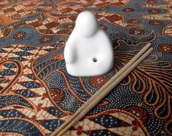 Stylized Buddha White Ceramic Incense Stick Holder 55mm