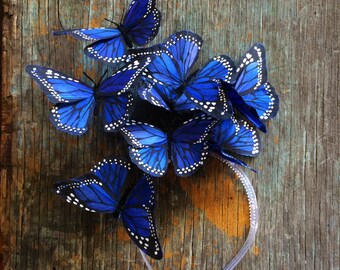 Electric Indigo Butterfly Fascinator, Blue Headpiece, Headband, Butterfly Headdress, Derby, Party Hat
