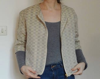Mid season in linen and cotton jacket graphic sleeve three quarts