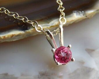 Natural Pink Topaz Necklace - Sterling Silver Pendant Necklace - Tiny Gemstone Necklace