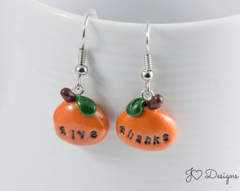 Thanksgiving Earrings, Pumpkin Earrings, Fall Earrings, Autumn Earrings, Thanksgiving Jewelry, Give Thanks Earrings