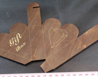 Romantic Heart-shaped Gift Box 7 x 7 x 2.5 cm (2 3/4 x 2 3/4 x 15/16 inch) Wooden Template