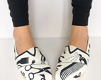 Custom hairstylist TOMS - hair salon gift - hairdresser gift - stylist gift - hand painted shoes - hair school gift - custom toms