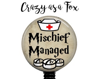 Nurse Mischief Managed Retractable Badge Holder, Harry Potter inspired Badge Reel, Lanyard, Stethoscope ID Tag, Nurse, Student, CNA Gift