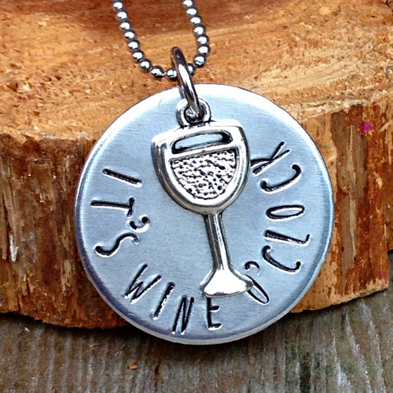 Items similar to Wine Necklace Hand Stamped Wine Necklace Wine O