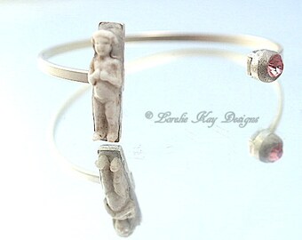 Frozen Charlotte October Birthstone Bracelet Tiny Charlotte Narrow Cuff Pink Rhinestone Bracelet Lorelie Kay Original