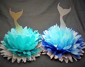 Mermaid Poms | Ocean Poms | Mermaid Party Decor | Mermaid Centerpiece