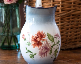 1940s French Enamel Water Pitcher - Japy - Pretty Flower - French Country Decor