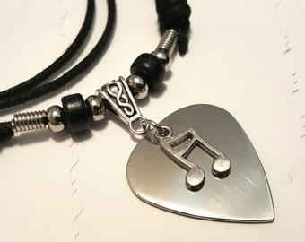 Guitar Pick Necklace - Stainless Steel Pick - Music Necklace - Music Jewelry - Music Note - Music Note Necklace - Adjustable