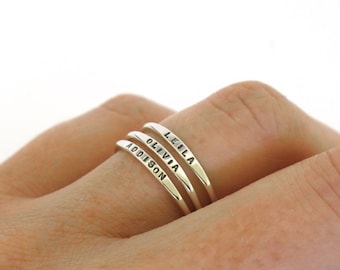 Stackable Name Ring, dainty name ring, personalized ring with your word choice, mom ring, stacking ring