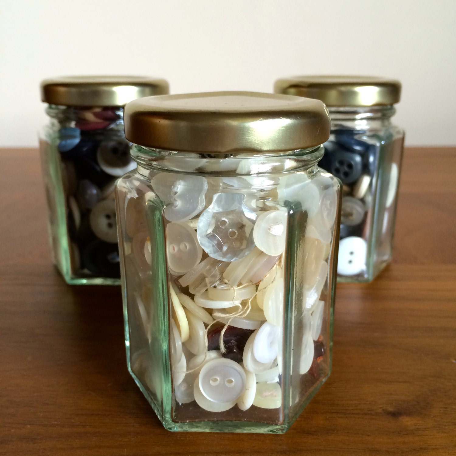Small Glass Jar with Vintage Mix of Buttons