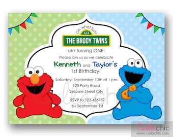 Elmo & Cookie Monster Birthday Invitation PRINTABLE - Twin / Joint / Split / Dual Theme / Sesame Street Inspired