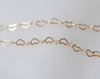 Gold plated Brass Heart Chains, Real Gold Designer Chain, 3.5mm Thin Decorative Chains (#GB105)/ 1 Meter=3.3 ft