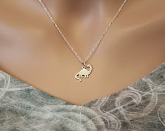 Sterling Silver Brontosaurus Dinosaur Charm Necklace, Dinosaur Charm Necklace, Dinosaur Necklace, Long Neck Dinosaur Necklace, Dino Necklace