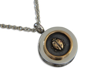 Ladybug Cremation Urn Necklace Jewelry Pendant Keepsake Bronze on Stainless Steel Just Vial Key Chain Option Engraving Available 346