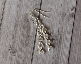 Helix / DNA Earrings in Antique Silver! Free Shipping! 3D DNA! Great gift!
