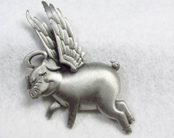 Vintage signed JJ pig with wings when pigs fly brooch pin