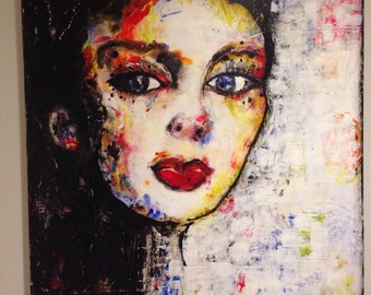 Defiant portrait of a girl- PRINT from encaustic painting