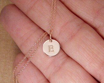 Tiny Rose gold initial necklace - Dainty initial - Small initial - Letter necklace - Personalized disc jewelry - Custom Initial tag