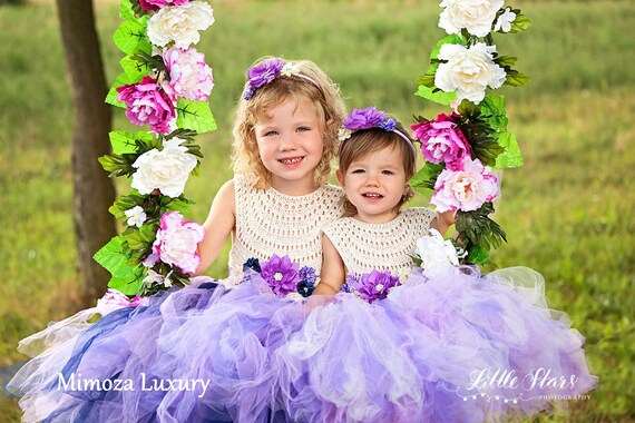 Ivory Lavender Flower girl dress, tutu dress bridesmaid dress, princess dress, crochet top tulle dress, knit top tutu dress lavender lilac