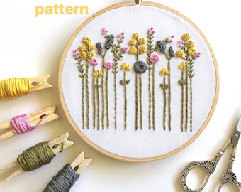 Hand Embroidery Pattern, Floral Design, DIY Hoop Art, Wildflowers PDF, Embroidered Flowers, Stitching Guide, Printable, Instant Download