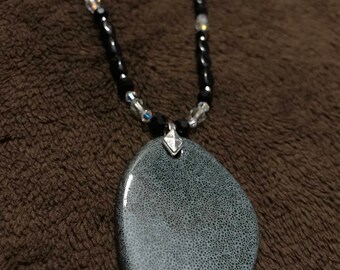 Black and Blue Speckled Beaded Necklace