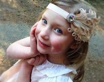 light Ivory tan feather headband, baby headband, nagorie feather headband, toddler headband, adult headband