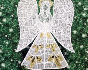 Gold Trimmed Heather Lace Angel Tree Topper