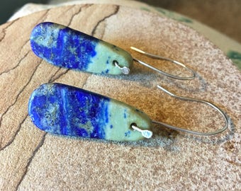 Lapiz lapis lazuli green and blue earrings and handmade sterling silver backs Gift Boxed