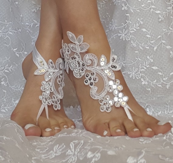 White, or ivory bridal anklet,Beach wedding barefoot sandals, ,bangle, wedding anklet, free ship, anklet, bridal, wedding