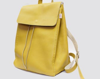 Yellow Backpack Leather Backpack Leatehr Rucksack
