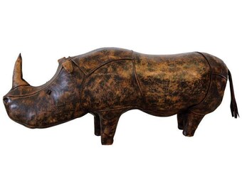Mid Century Modern Omersa for Abercrombie & Fitch Leather Rhino Footstool 1960s