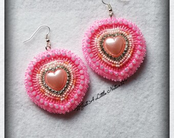 Beaded Pink Heart Earrings