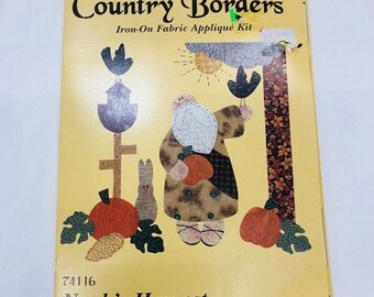 Vintage Harvest Country Borders Iron On Fabric Appliqué Kit. Noah's Harvest Pumpkin Fall Kit by What's New LTD