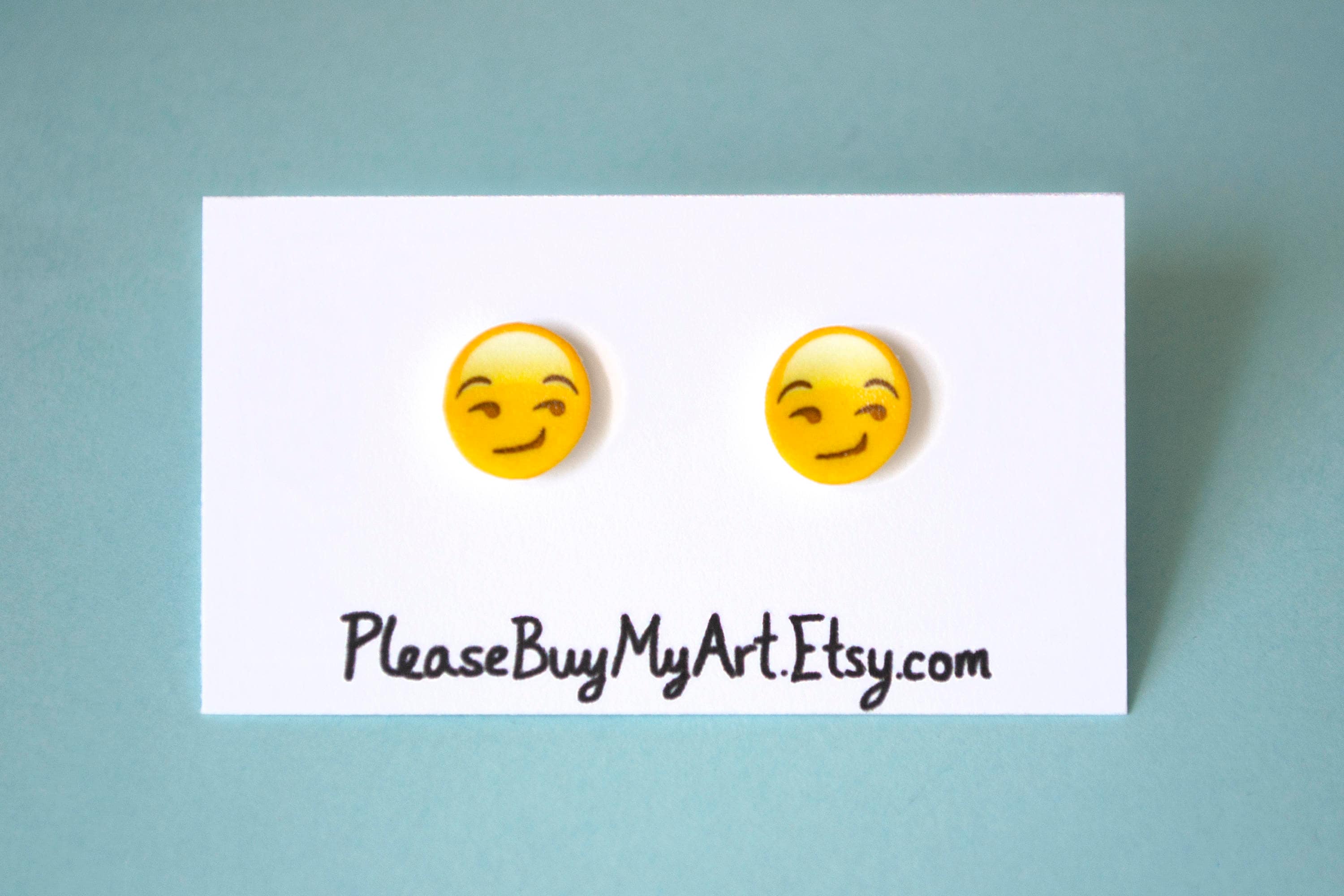 Smug Smirk Emoji Cartoon Stud Earrings Funny Gift
