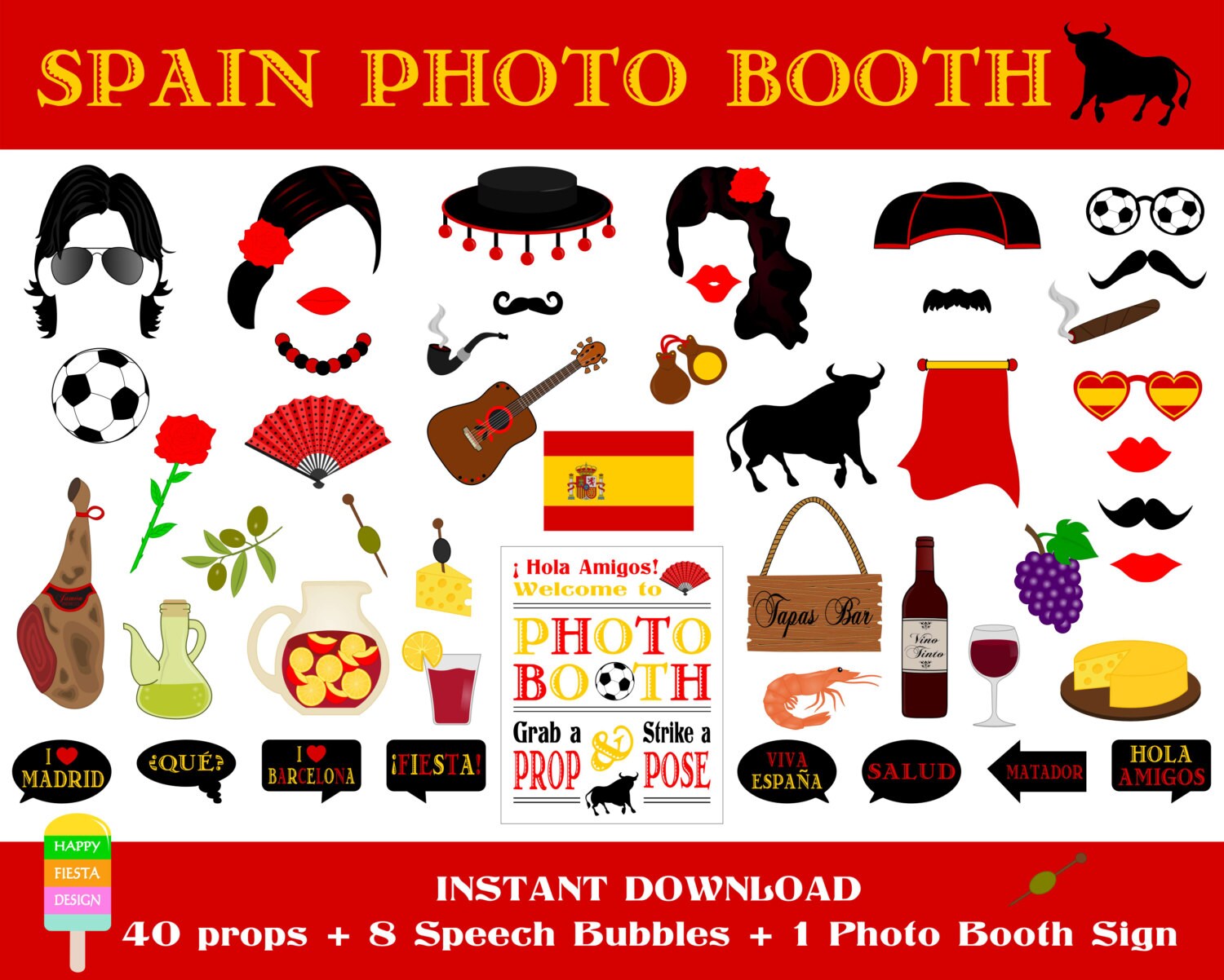 PRINTABLE Spain Photo Booth PropsSpanish Photo PropsSpanish