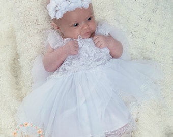 Baptism Dress-Christening dress- Newborn white dress- Newborn Girl Dress- White lace dress, baby girl dress, Baby dress, Flower girl dress