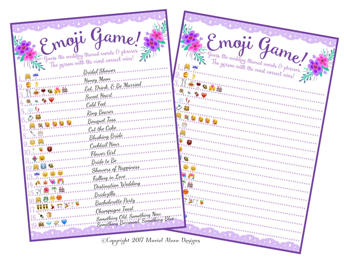Bridal Shower Emoji Game Fun Unique Games DIY PDF Wedding