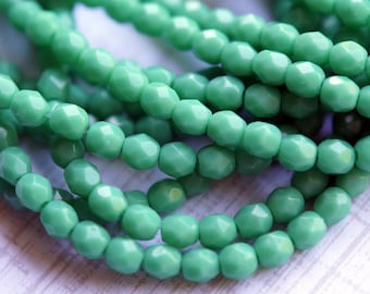 4mm Green Turquoise - Fire Polished Beads - Czech Glass Beads - Bead Soup Beads