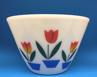 Fire King Tulip Bowl, 9 1/2 Inches, Fire King Ivory, Fire King Splash Proof Bowl