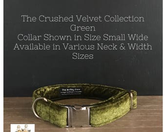 Velvet Collar - Crushed Velvet Green Dog Collar - Velvet Dog Collar - Green Velvet - Handmade - Adjustable