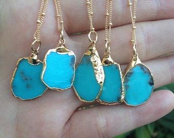 MEDIO AQUA NECKLACE /// Gold Turquoise Chunk Necklace
